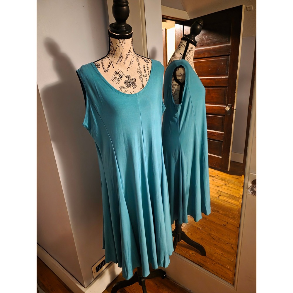Creation Teal Blue Sleeveless Swing Dress XXL NWT Scoop Neck A-Line Jersey